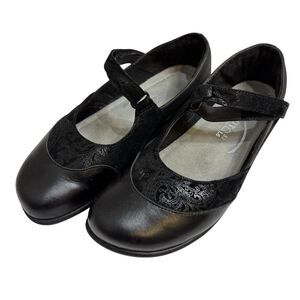 Naot Mary Jane Shoes Womens Size 37 Black Leather Velour Strap Comfort Walking